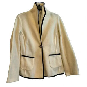 Susan Graver, soft, suiting fleece jacket with faux black, leather trim